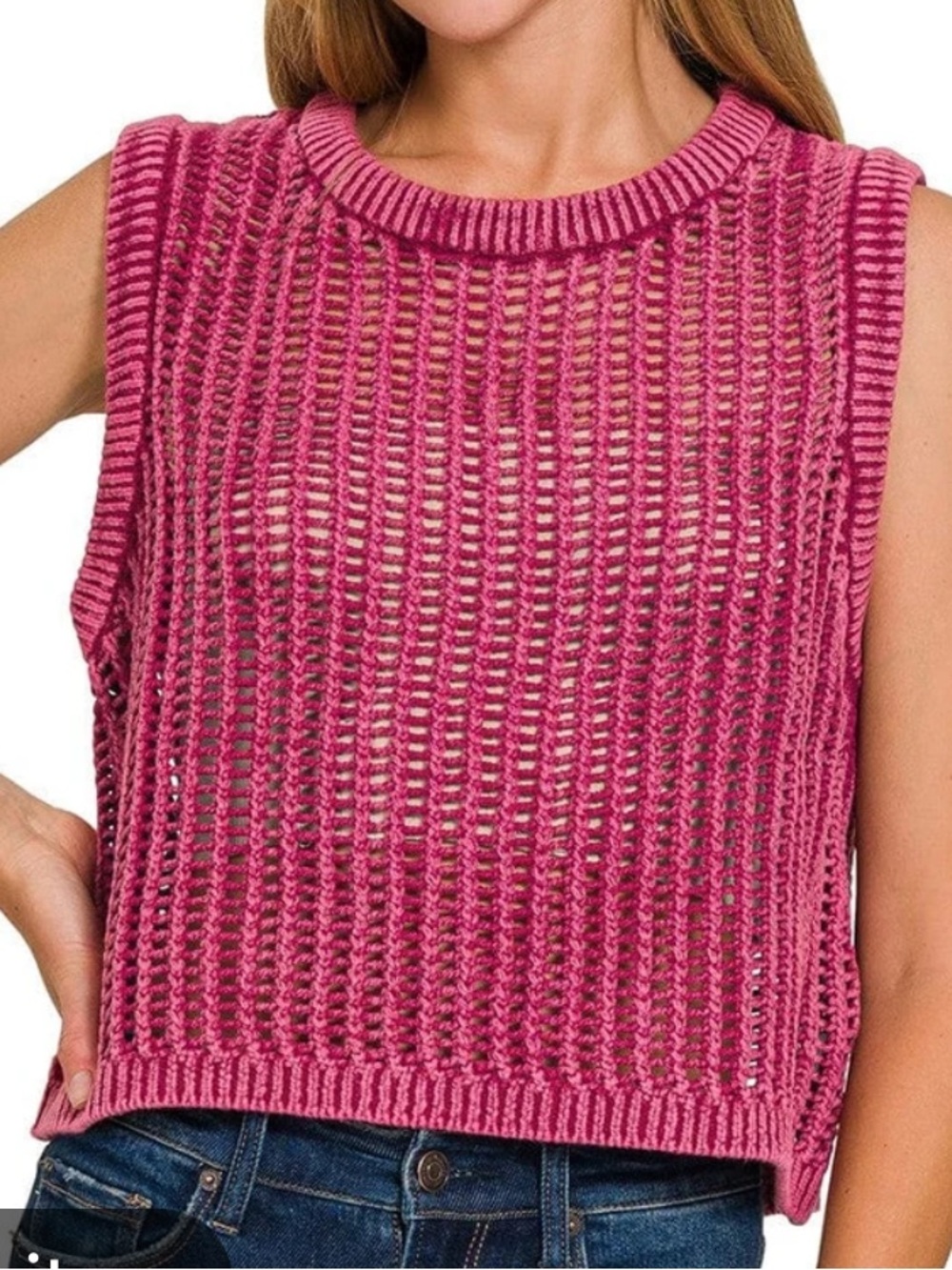 Zenana Washed Fishnet Top - Picture 2 of 5